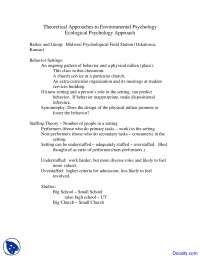 Ecological Psychology Approach - Environmental Psychology - Handouts