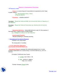 Research in Developmental Psychology - Developmental Psychology - Lecture Notes