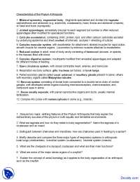 Phylum Arthropoda - Zoology - Quiz - Docsity
