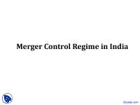 Merger Control Regime in India - Competition Law - Lecture Slides