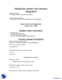 Vestibular System and Sensory Integration - Cross Modal Cognition ...
