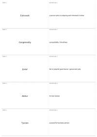 Psychology Terms: Extroversion, Congeniality, Joviality, Abhorrence, Tycoon, Quadry, Intim