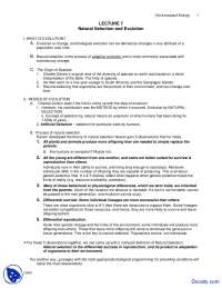Natural Selection and Evolution - Environmental Biology - Lecture Notes ...