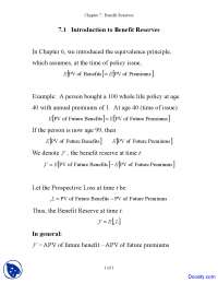 Introduction to Benefit Reserves - Life Contingencies - Lecture Notes