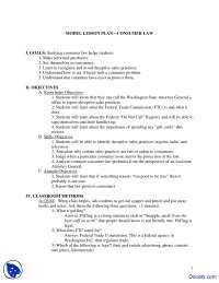 Model Lesson Plan - Law of Cosumer - Lecture Notes