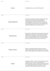 Anthropology Terms: Culture, Ethnocentrism, Holism, Methods, and Subsistence