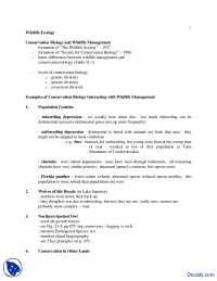 Conservation Biology and Wildlife Management - Wild Life Ecology - Lecture Notes