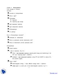 Photosynthesis - Fundametnals of Biology - Lecture Notes - Docsity