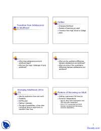 Transition from Adolescence to Adulthood - Developmental Psychology - Lecture Slides