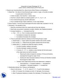 Cardiovascular Physiology - Physiology and Anatomy - Lecture Notes ...