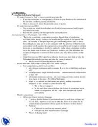 Personal Jurisdiction - Civil Procedure - Lecture Notes