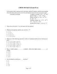 24 Questions on General Chemistry I with Answer Key | CHEM 101 - Docsity
