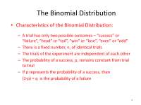 Characteristics of Binomial Distribution - Business Statistics - Lecture Slides