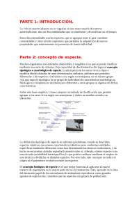 PARTE 1: INTRODUCCIÓN Parte 2: concepto de especie PARTE 