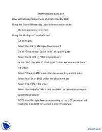 Marketing and Sales Law - Marketing and Sales Law - Lecture Notes