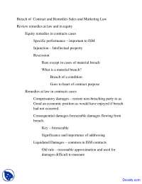 Breach of  Contract - Marketing and Sales Law - Lecture Notes