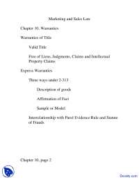 Analysis of Marketing and Sales Law: Warranties - Title, Merchantability, and Fitness