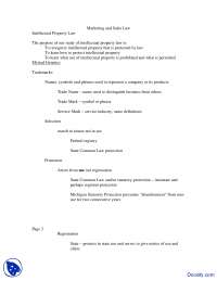 Intellectual Property Law - Marketing and Sales Law - Lecture Notes