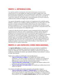 PARTE 1: INTRODUCCIÓN PARTE 2: LAS ESPECIES COMO INDICADO
