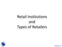 Institutions and Types of Retailers - Retail Managment - Lecture Slides