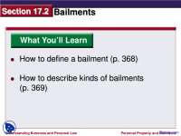Bailments - Bussiness Law - Lecture Slides