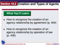 Creation and Type of Agent - Bussiness Law - Lecture Slides