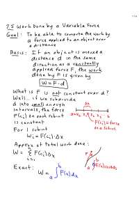 Work Done - AP Calculus BC - Lecture Notes