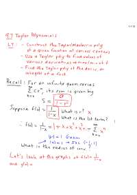 Taylor Polynomials - AP Calculus BC - Lecture Notes
