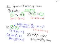 Special Factoring - Intermediate Algebra - Lecture Handout