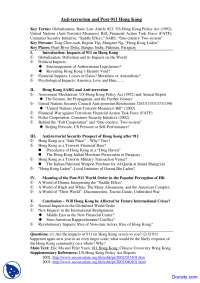 Hong Kong - The Post World War - Lecture Notes