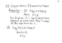Logrithmic Exponential Equations - Pre Calculus - Lecture Handout