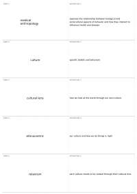 Bio-Cultural Approach to Medical Anthropology: Key Concepts and Definitions