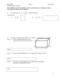 Function - Introduction to Calculus - Exam - Docsity