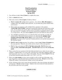 Appeal of Trial Court - Civil Procedure - Past Exam