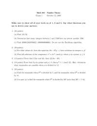 Euclidean Algorithm - Number Theory - Exam - Docsity