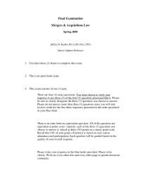Bear Hug Letter - Mergers and Acquisitions - Past Exam