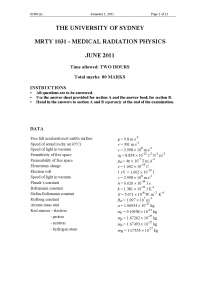 Pairs of Parameters - Medical Radiation Physics - Past Exam