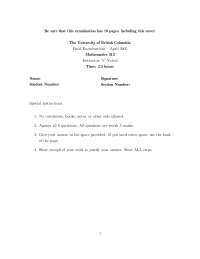 University of British Columbia Mathematics 313 Final Exam - April 2005