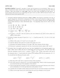 Vector Valued Functions - Calculus Three - Exam - Docsity