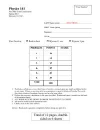 General Physics I (Mechanics) - Midterm Exam 1 Solved | PHYS 141 ...