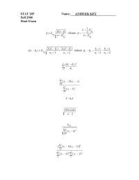 Value - Applications of Statistics - Exam Key