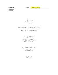 Probability and Statistics Exam 1, Fall 2006