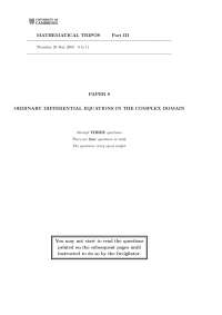 Mathematical Tripos Part III - Ordinary Differential Equations in the Complex Domain
