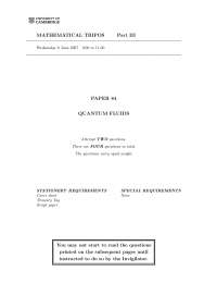 Quantum Fluids - Mathematical Tripos - Past Exam Paper