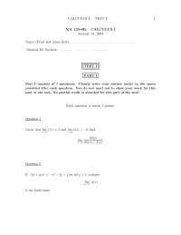 Example of Function - Calculus I - Exam - Docsity