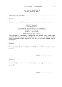 Parallel to Vector - Calculus II - Exam - Docsity