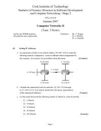 TCPIP Protocols - Computer Networks - Old Exam Paper - Docsity