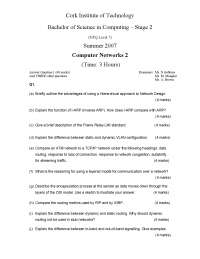 ATM Network - Computer Networks - Old Exam Paper - Docsity