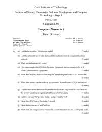 Local Area Network - Computer Networks - Old Exam Paper - Docsity