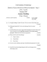 Algorithmic Perspective - Systems Modelling - Old Exam